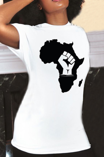 White Fashion Casual Printed Short-sleeved T-shirt