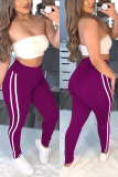 Purple Casual Striped Stitching Sports Trousers