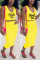 Yellow Fashion Casual Printed Sleeveless Top Set