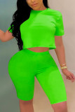 Green Fashion Sexy Short Sleeve Top Two Piece Set