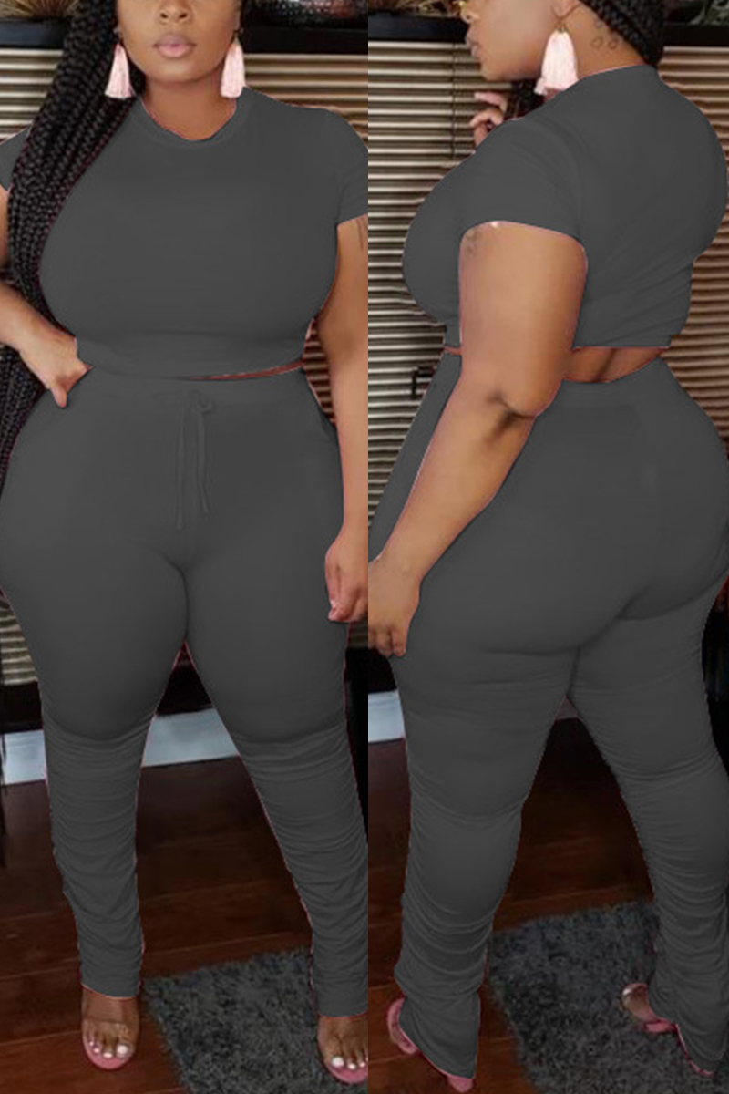 Fashion Casual Black Trousers Plus Size Two Piece Set