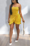 Yellow Sexy Fashion Suspender Dress