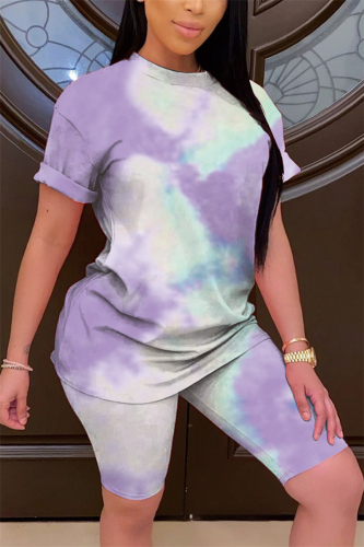 PurpleWhite Fashion Casual Printed T-shirt Shorts Set