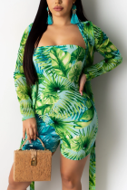 Green Sexy Casual Printed Two-piece Set
