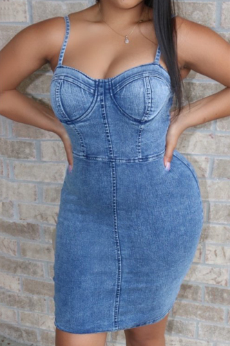 Light Blue Sexy Fashion Slim Denim Dress