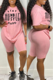 Pink Fashion Casual Printed Short Sleeve Shorts Set
