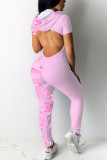 Pink Sexy Patchwork Printed Skinny Jumpsuit