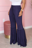 Purple Fashion Casual Mid Waist Flared Trousers