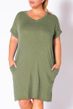 Army Green Fashion Casual Short Sleeve Plus Size Dress