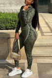 Khaki Fashion Sports Camouflage Print Hooded Long Sleeve Two-Piece Suit