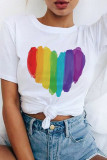 White Graphic Casual Rainbow Heart Print T-shirt Tees
