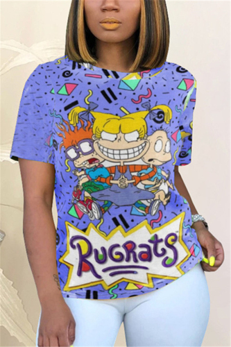 Purple Fashion Casual Print Short Sleeve T-shirt
