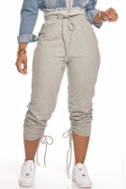 Grey Fashion Casual Bandage Sports Trousers
