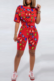 Red Fashion Casual Butterfly Print Sports Set