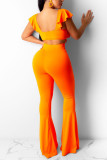 Yellow Sexy Backless Wide Leg Flared Jumpsuit