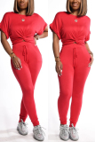 Red Fashion Casual Short Sleeve Trousers Set