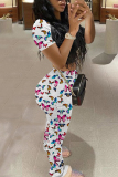 Pink Sexy Fashion Print Short Sleeve Top Trousers Set