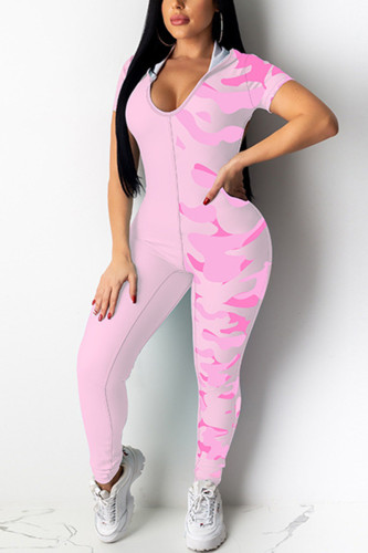 Pink Sexy Patchwork Printed Skinny Jumpsuit