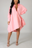 Pink Fashion Casual Long Sleeve Loose Dress