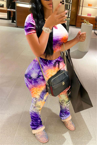 PurpleOrange Fashion Casual Printed T-shirt Trousers Set