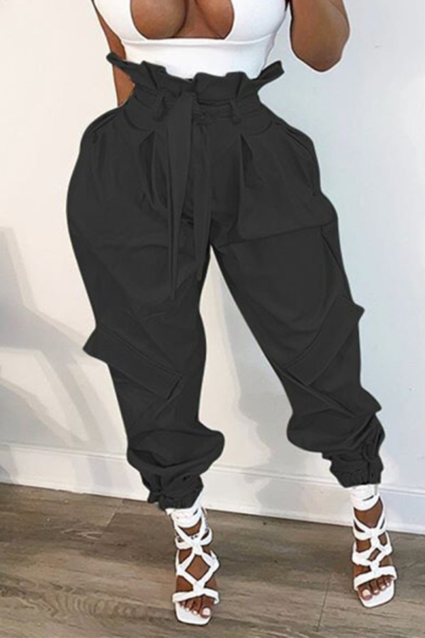 Black Fashion Casual High Waist Trousers