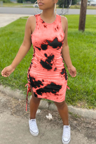 Pink Sexy Fashion Print Sleeveless Dress