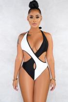 Black and white crop top Solid bandage Patchwork backless Fashion adult Sexy One-Piece Swimwear