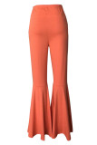Orange Elastic Fly High Asymmetrical Draped Solid Boot Cut Pants Pants