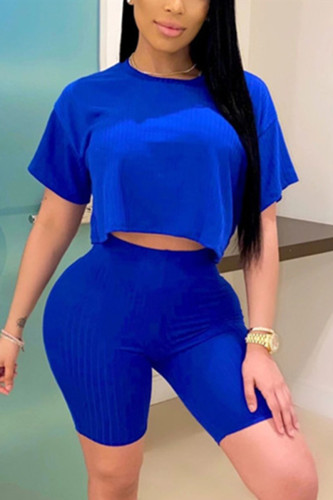 Blue Fashion Short Sleeved T-shirt Shorts Loose Set