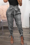 Grey Fashion Sexy Plaid Pants