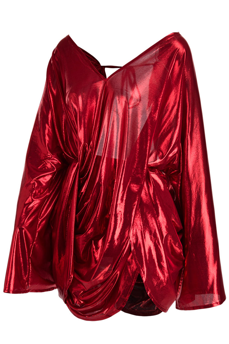 Sexy Solid Fold V Neck Irregular Dress Dresses