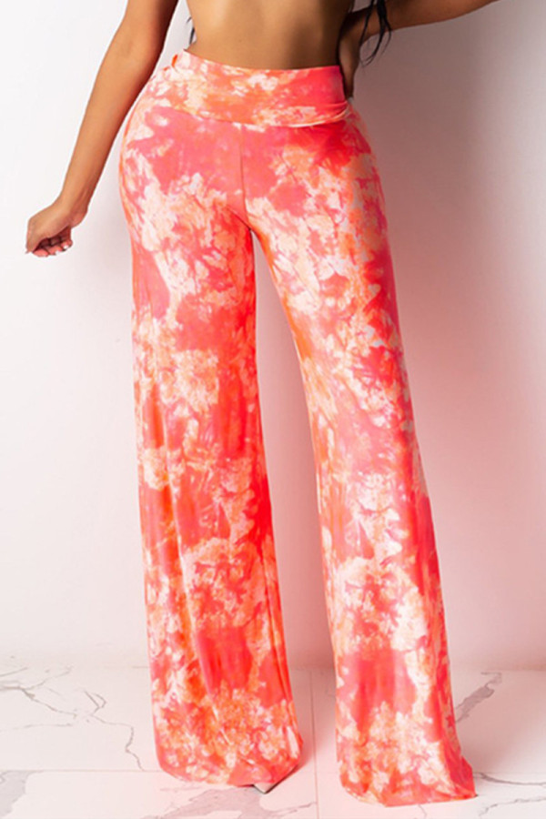 Pink Fashion Casual Printed High Waist Trousers（With Mask）