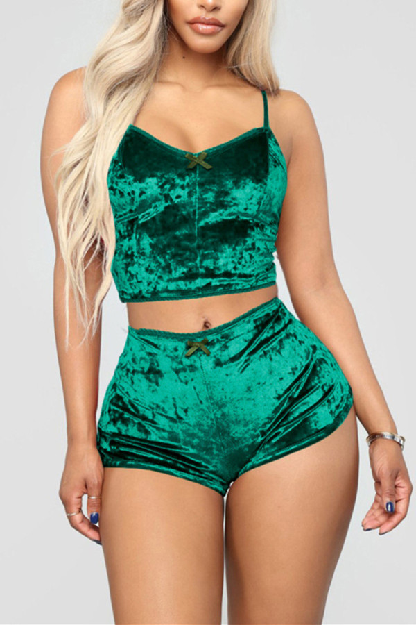 Green Sexy Solid Two Piece Suits Straight Sleeveless