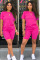 rose red Fashion Casual Slim fit Two Piece Suits Solid Regular Short Sleeve Two-Piece Short Set