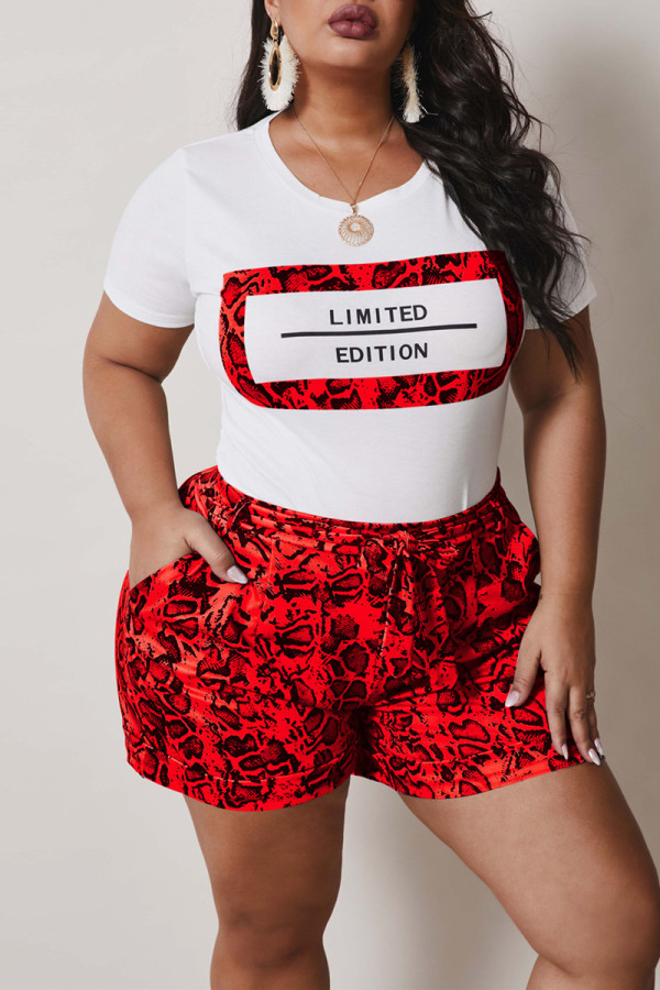 Red Fashion Casual Printed Top Shorts Two Piece Set