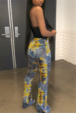 Yellow Fashion Sexy Mesh Printed Trousers