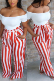 Red Fashion Casual Striped Printed Loose Pants