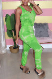 Green Fashion Casual Printed Sleeveless Vest Jumpsuit