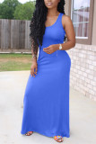 Blue Sexy Fashion U-neck Sleeveless Dress
