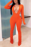 Orange Sexy Fashion V-neck Skinny Jumpsuit