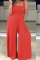 Red Casual Solid Sleeveless Slip Jumpsuits