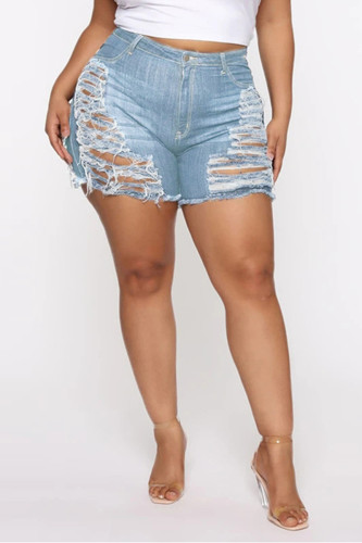 Light Blue Fashion Sexy Ripped Denim Shorts