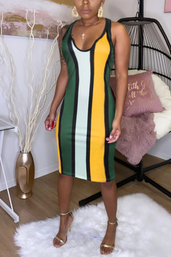 Yellow Sexy Fashion Striped Sleeveless Dress
