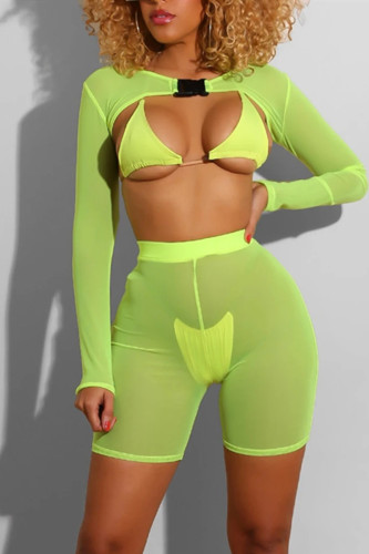 Green Sexy Perspective Mesh Swimsuit Set