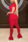 Rose Red Fashion Mesh Patchwork Tops Trousers Set