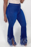 Dark Blue Fashion Casual High Waist Denim Trousers