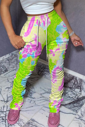 Green Fashion Casual Printed Slim Trousers