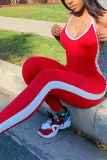 Rose Red Sexy Slim Backless Sling Sports Jumpsuit
