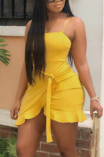 Yellow Sexy Fashion Suspender Dress