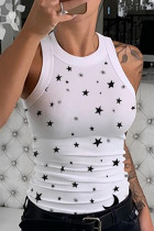 White Fashion Sexy Star Print Tank Top